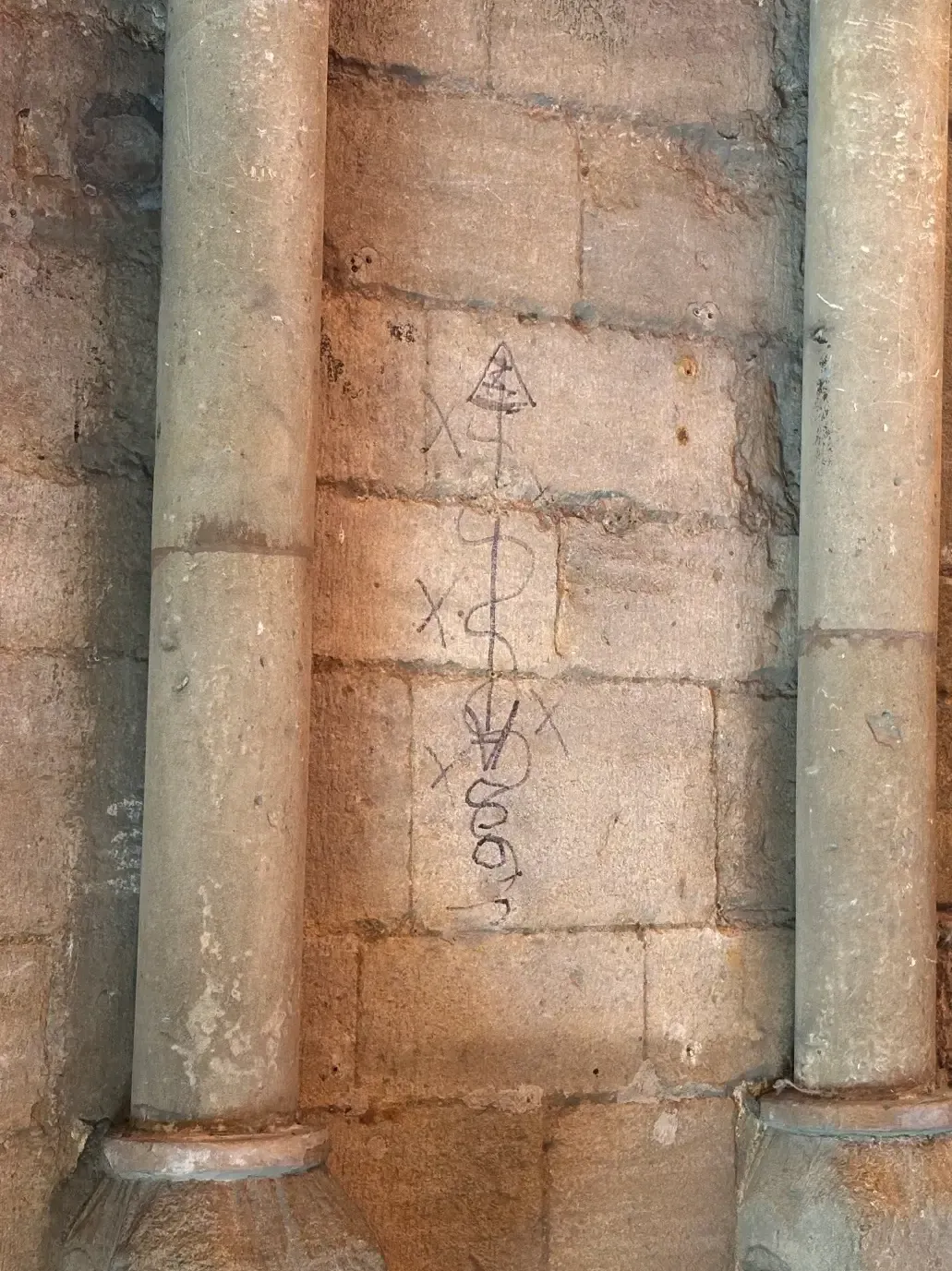 Peterborough Cathedral, Graffiti Removal — before laser cleaning